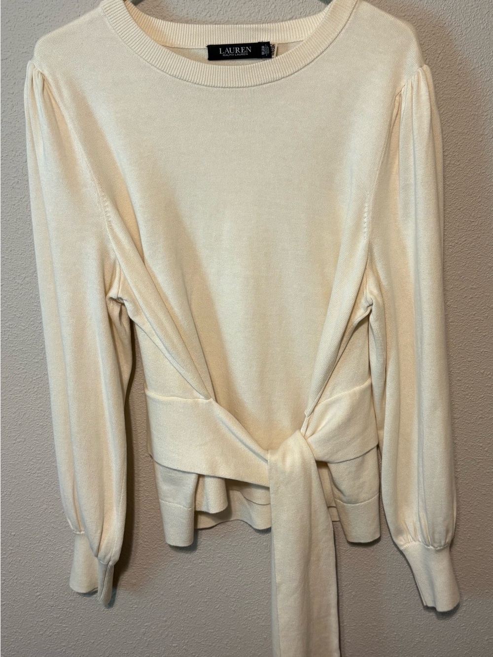 Ralph Lauren Cream Tie-Waist Long-Sleeve Sweatee - Picture 2 of 8